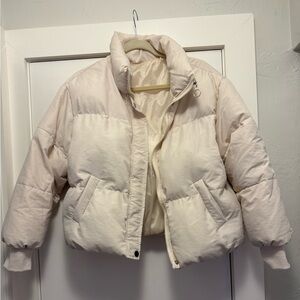 SHEIN Cream Short Puffer Jacket with High Collar